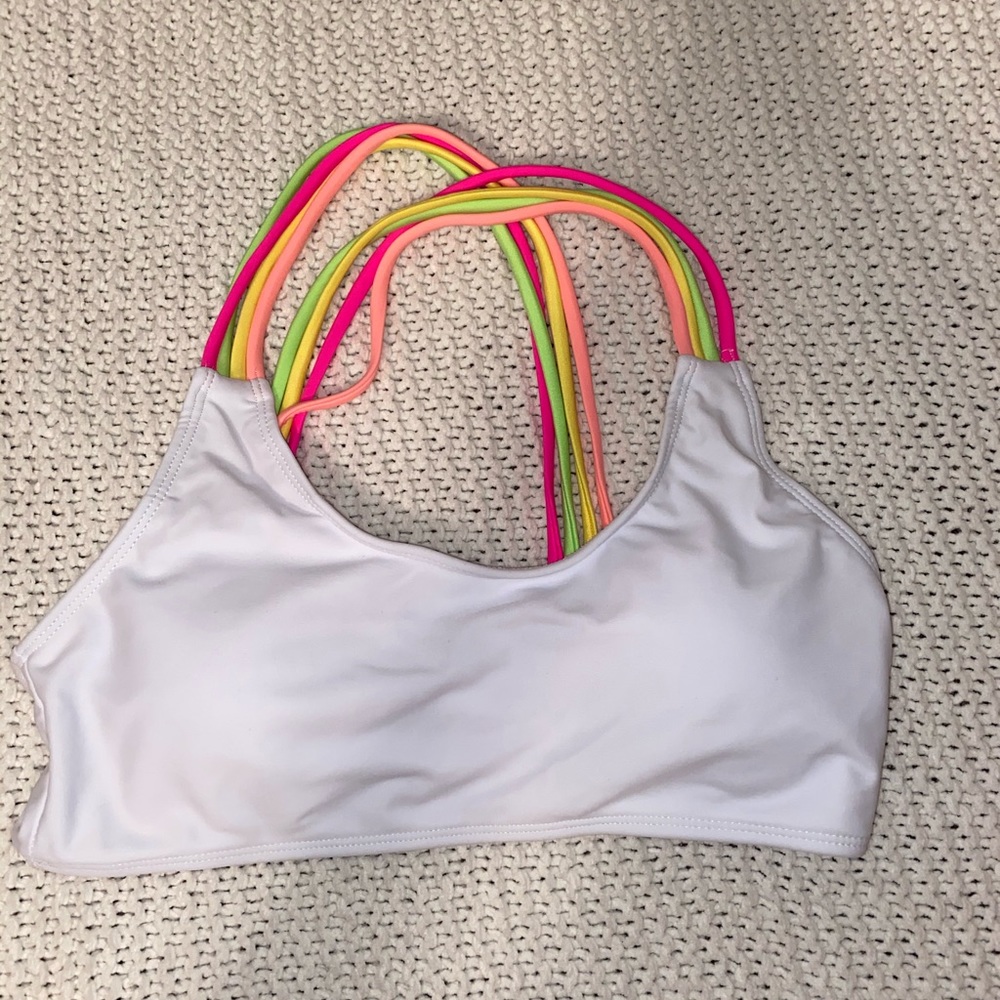 white and multicolored bikini top